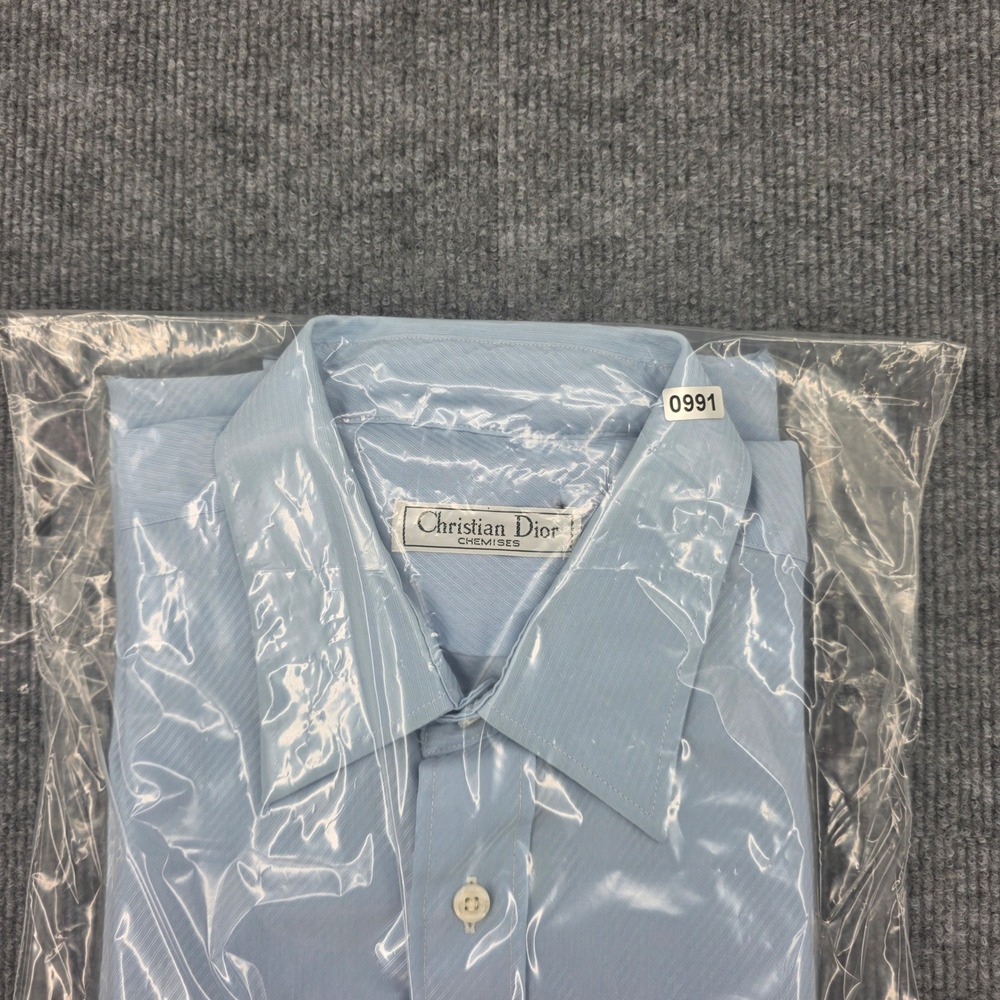 Christian Dior Chemises Mens Vintage Light Blue Textured Stripe Dress Shirt L - Picture 10 of 10